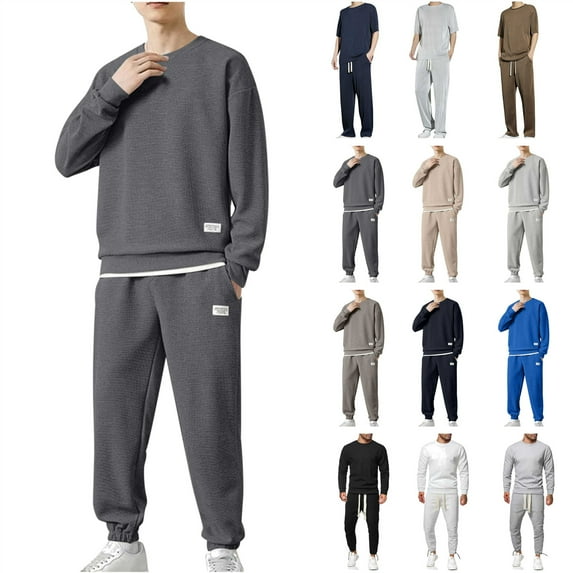 QATAINLAV Mens Fashion Sweatshirt Sets Casual Crew Neck Long Sleeve Tops and Trousers 2 Piece Outfits Loose Workout Jogging Suits, Gray, XXXL