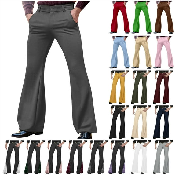QATAINLAV Flared Suit Pants for Men Solid Color Business Casual Outfits 60s 70s Vintage Bell Bottom Trousers Clubwear, Army Green, S
