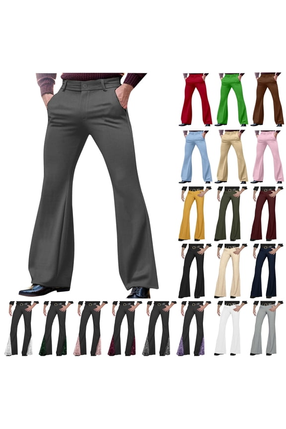 Flared Suit Pants for Men Solid Color Business Casual Outfits 60s 70s Vintage Bell Bottom Trousers Clubwear, Army Green, S