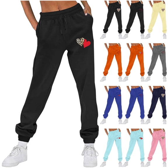 QATAINLAV Mens Gifts! Womens Casual Sweatpant Cute Graphic Print Elastic Bottom Joggers Pants High Waist Drawstring Lounge Trousers with Pockets Gray S