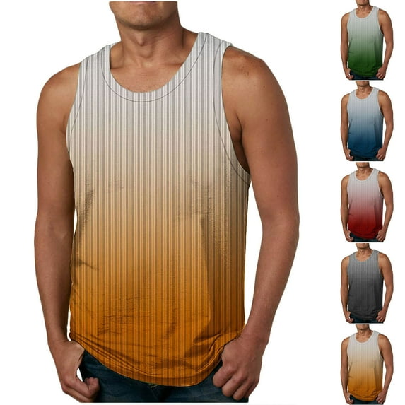 QATAINLAV Mens Gradient Graphic Tank Tops Sleeveless Muscle Fit Shirts Casual Round Neck Tanks Lightning Sales Today Blue 5XL