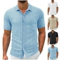 thumbnail image 1 of QATAINLAV Mens Linen Shirts Short Sleeve Button Down Lapel Regular Fit Shirt Summer Casual Vacation Beach Hawaiian Tops with Pocket Khaki XXXL Sales of The Day, 1 of 6