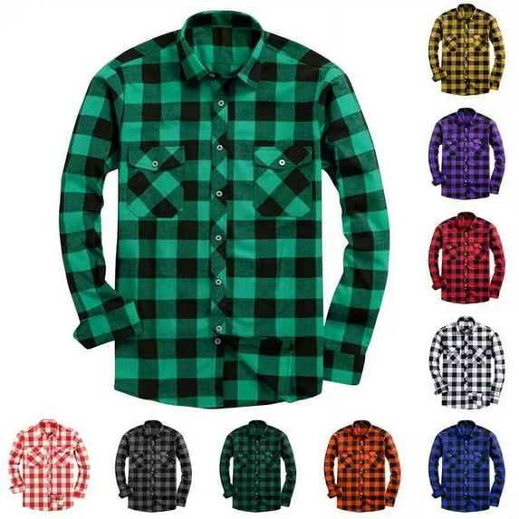 QATAINLAV Mens Plaid Flannel Shirts Long Sleeve Button Down Buffalo Shirt Casual Regular Fit Lapel Shirt Jacket with Pockets 2025 Fashion Clothes Gray M
