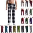 thumbnail image 1 of QATAINLAV Mens Plaid Printed Pajama Pants Loose Fit Wide Leg Pants Casual Bandage Lounge Trousers with Pockets Summer Savings Blue XXL, 1 of 7