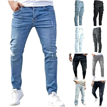 QATAINLAV Mens Skinny Jeans on Clearance, Slim Fit Stretch Denim Pants Tapered Jean Pants Lightweight Work Trousers with Multi Pockets Black XL