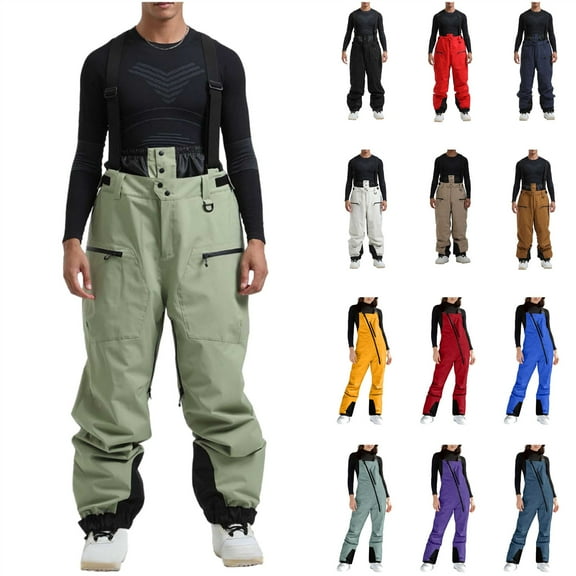 QATAINLAV Mens Snowboard Bibs Overalls Insulated Baggy Ski Pants Winter Waterproof Windproof Jumpsuits for Sports Snow Skiing, Black, L