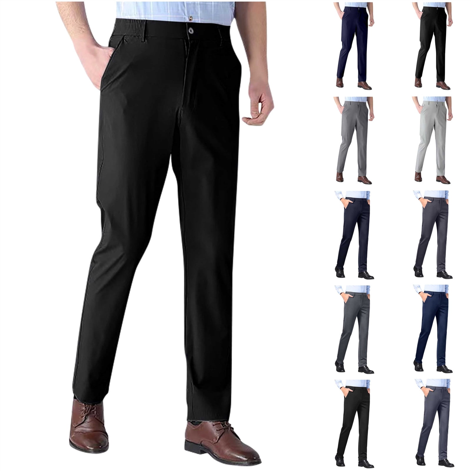 QATAINLAV Mens Stretch Dress Pants Big and Tall, Casual Button Waist ...