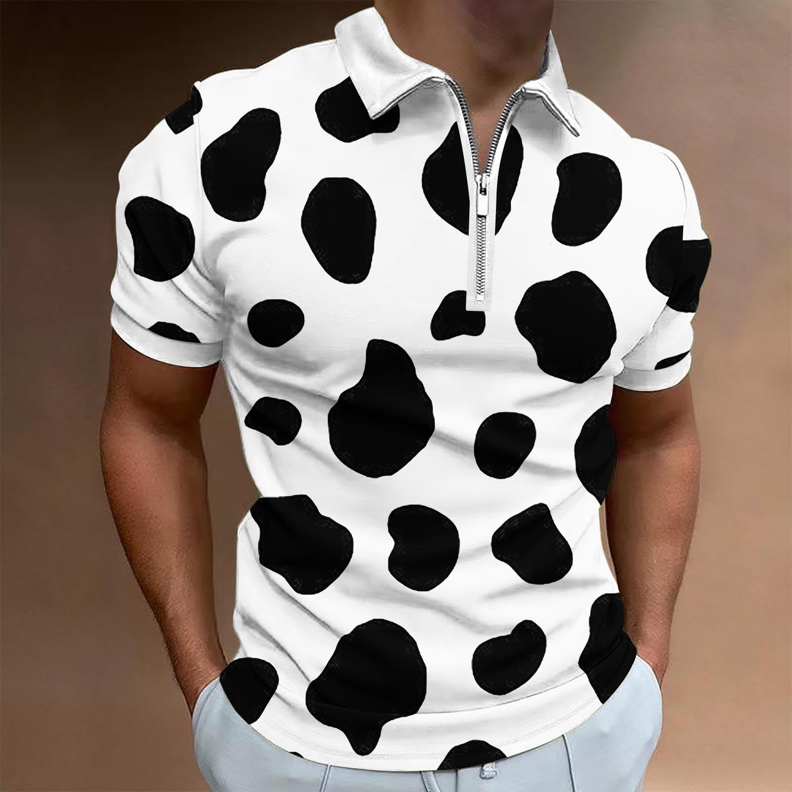 Black And Teal Cow Print Men's Short Sleeve Shirt