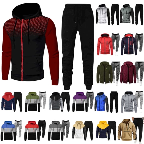 QATAINLAV Mens Tracksuit 2 Piece Hoodie Sweatsuit Sets Casual Drawstring Hooded Pullover and Jogging Sweatpants Fashion Color Block Athletic Outfits Red XL My Orders Placed By Me