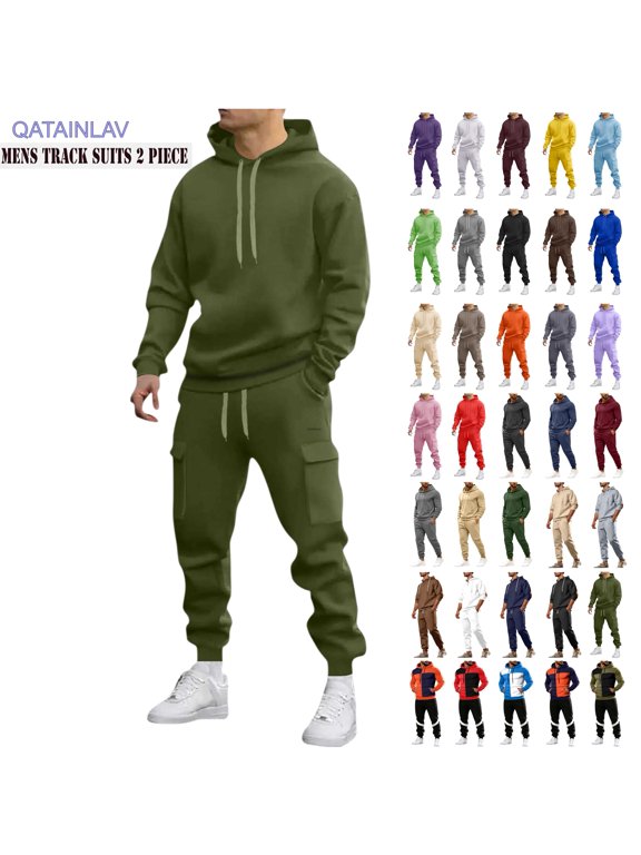 QATAINLAV Mens Two Piece Track Suit Casual Drawstring Hooded Sweatshirts and Big and Tall Jogging Suits with Pockets Orange,XXL