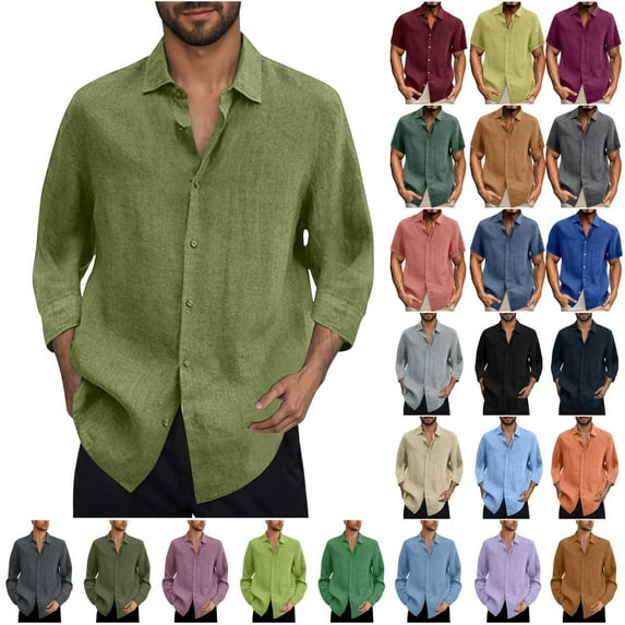 QATAINLAV Mens Ugly Christmas Long Sleeve Shirts Cotton Linen Tee Blouse Casual Button Down Lapel Shirt for Holiday Party Multicolor XXL
