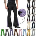thumbnail image 1 of QATAINLAV Mens Vintage Bell Bottom Dress Pants Fashion Sequin Patchwork Flared Pant Solid Casual Flat Front Work Trousers with Pockets, White, S, 1 of 8