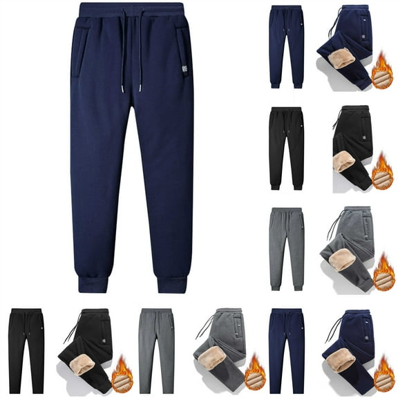QATAINLAV Mens Winter Joggers Pants Elastic Bottoms Fleece Lined Trousers Gym Sports Thermal Drawstring Sweatpants with Pockets Blue XXXXXXXL Birthday Gifts
