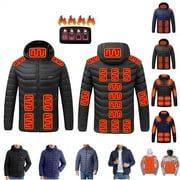 QATAINLAV Mens Womens Heated Jackets for Winter Outdoor Hunting 19 Zones Electric Heating Hooded Coat with Pocket Black XXL,