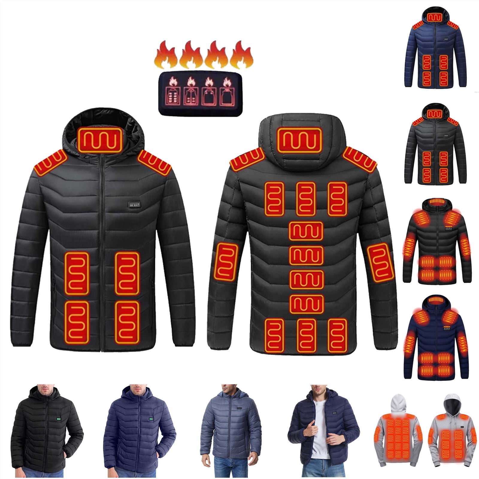 QATAINLAV Mens Womens Heated Jackets for Winter Outdoor Hunting 19 Zones Electric Heating Hooded Coat with Pocket Blue XXXL,