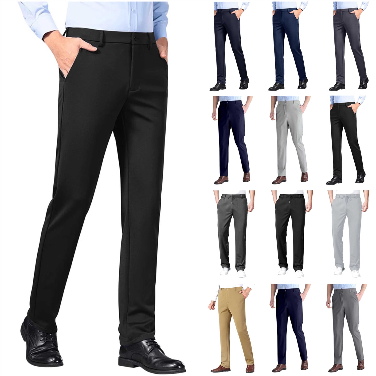 QATAINLAV Mens Work Pants Slim Fit Straight Leg Dress Pants Solid Color ...