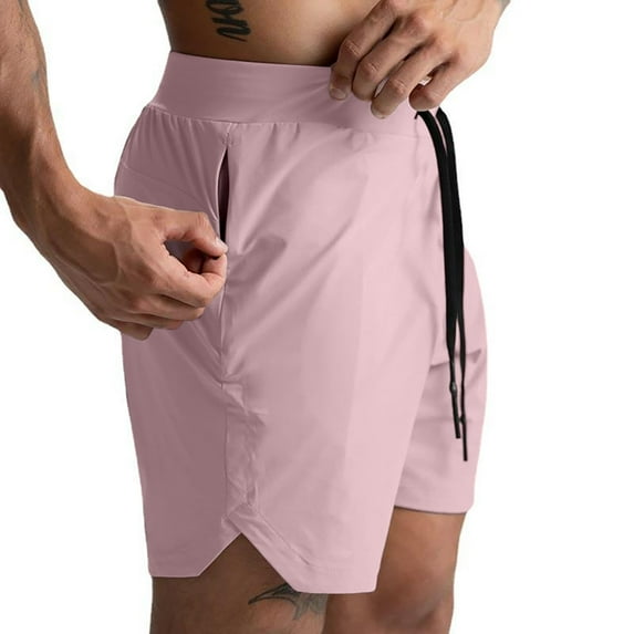 QATAINLAV Mens Workout Athletic Shorts with Zip Pockets Casual Drawstring Cargo Shorts 7 inch Inseam Hiking Shorts Lightweight Sports Gym Shorts Pink XL