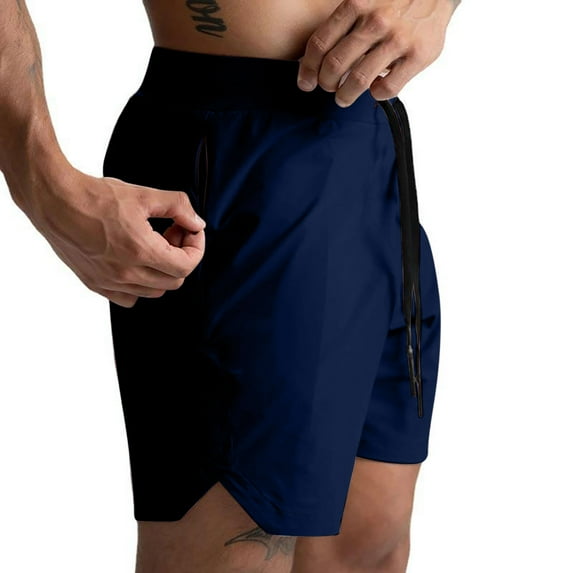 QATAINLAV Mens Workout Athletic Shorts with Zip Pockets Casual Drawstring Cargo Shorts 7 inch Inseam Hiking Shorts Lightweight Sports Gym Shorts Sales of The Day Lightning Navy L