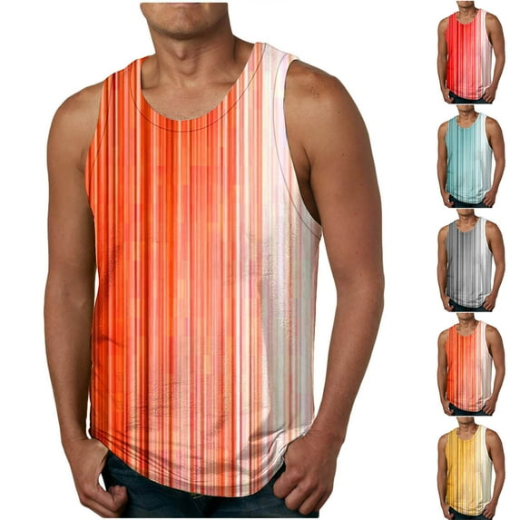 QATAINLAV Mens Workout Tank Tops Cotton Loose Fit Sleeveless T Shirt Gradient Print Muscle Gym Fitness Tees Sale of the Day Lake Blue 5XL