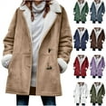 thumbnail image 1 of QATAINLAV Mid Length Winter Coats for Women Sherpa Lined Warm Faux Suede Jackets Cute Horn Button Down Outerwear, Wine, S, 1 of 6