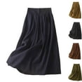 thumbnail image 1 of QATAINLAV Midi Skirt for Women High Waisted A Line Fall Winter Skirts Linen Comfy Solid Casual Pleated Skirt, Blue, XXL, Mother's Day Gifts, 1 of 7