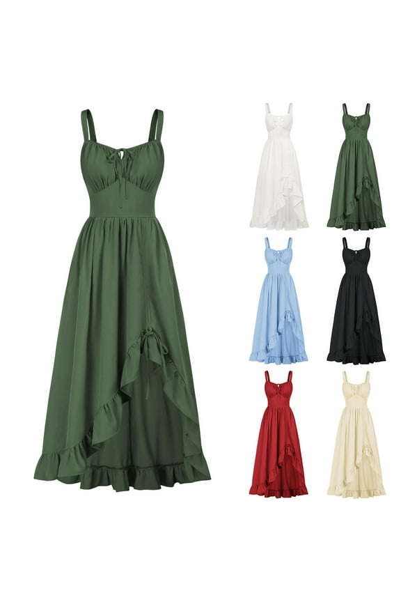 Mother of Bride Dresses for Women Medieval High Low Renaissance Dress Sleeveless Corset Victorian Dresses, Beige, L