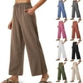 thumbnail image 1 of QATAINLAV Mother's Day Gifts! Wide Leg Pants for Women Side Slits Casual Summer Linen Lounge Trousers Loose Fit High Waisted Beach Pants Brown L, 1 of 9