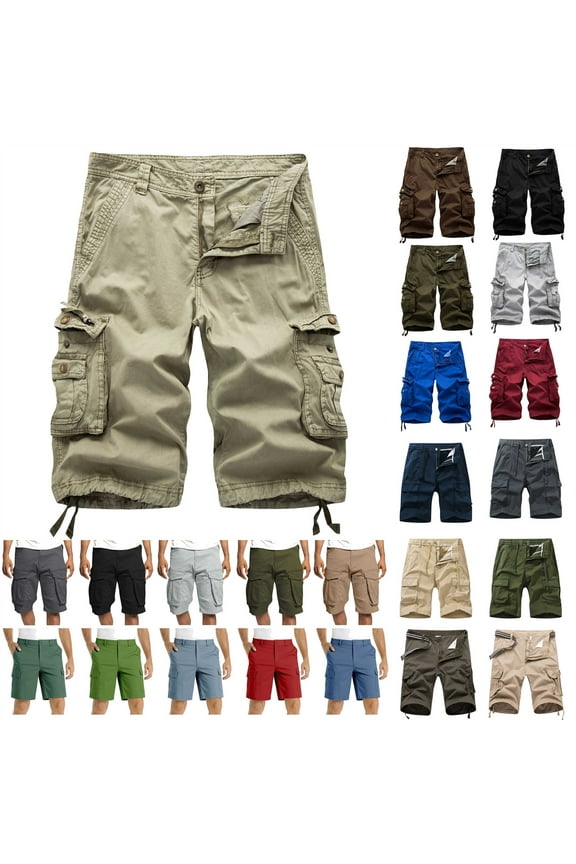 Multi Pockets Cargo Shorts for Men Relaxed Fit Military Tactical Shorts Casual Drawstring Elastic Waist Hiking Short Big and Tall Work Shorts Brown L Man Gifts
