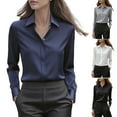 thumbnail image 1 of QATAINLAV Navy Satin Blouses for Women Button Down Collared Neck Long Sleeve Shirts Solid Color Business Casual Tops, 1 of 4