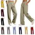 thumbnail image 1 of QATAINLAV Navy Womens Dress Pants Lightweight High Waisted Office Work Slacks Wide Leg Business Casual Trousers with Pockets L, 1 of 10