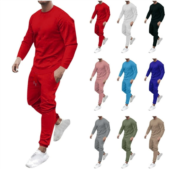 QATAINLAV Workout Set for Men's Casual Solid Color Long Sleeve T-Shirt and Sweatpant Matching 2 Piece Sets, Navy, XXL