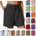 thumbnail image 1 of QATAINLAV Ofertas Flash Womens Bermuda Shorts Casual Cotton Linen Wide Leg Beach Shorts Solid Color Drawstring High Waisted Short Pants with Pockets Yellow S, 1 of 7