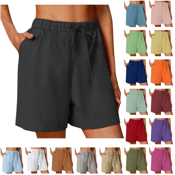 QATAINLAV Ofertas Flash Womens Bermuda Shorts Casual Cotton Linen Wide Leg Beach Shorts Solid Color Drawstring High Waisted Short Pants with Pockets Yellow S