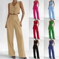 thumbnail image 1 of QATAINLAV Ofertas Relampago de Hoy! Women's Button Waistcoat and Casual Wide Leg Dress Pants 2 Piece Sets Solid Dressy Crop Vest Business Outfits Workwear Blue L, 1 of 7