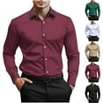thumbnail image 1 of QATAINLAV Ofertas de Hoy en Liquidación! Men's Dress Shirts Solid Long Sleeve Slim Formal Shirt Button Down Lapel Blouse Work Tops Business Casual Outfits Khaki XL, 1 of 7