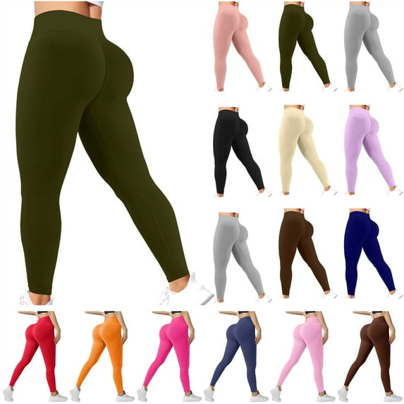 QATAINLAV Orange Leggings for Women Knit Ribbed High Waisted Yoga Pants Tummy Control Butt Lift Bottom Trousers L