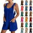 thumbnail image 1 of QATAINLAV My Orders Placed By Me! Rompers for Women 2025 Fashion Summer Sleeveless Strap Jumpsuits Solid Color Casual Cute Short Overalls Vacation Onesie Shorts with Pockets Blue XL, 1 of 9