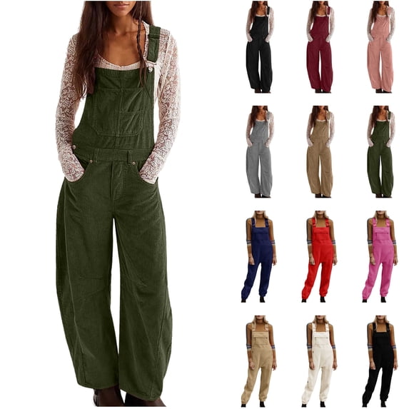 QATAINLAV Overalls for Women Loose Fleece Warm Winter Jumpsuits Casual Adjustable Strap Long Rompers with Pockets, Navy, M