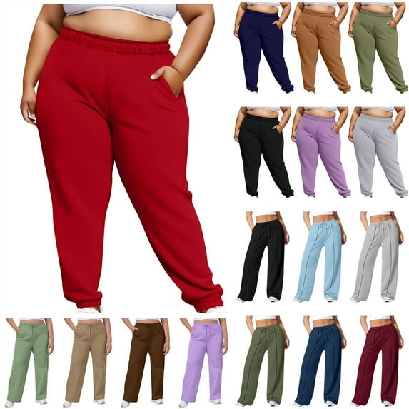 QATAINLAV Oversize Sweatpants Women Loose Plus Size Elastic Waist Lounge Trousers Solid Color Casual Cinch Bottom Joggers with Side Pockets, Red, XL