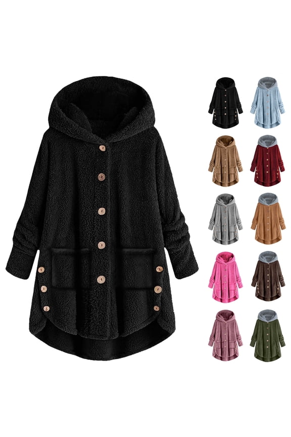 Oversized Fleece Jacket for Women Long Sleeve Button Sherpa Hood Coat Casual Lightweight Winter Warm Outwear, Army Green, L