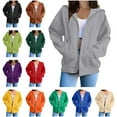 thumbnail image 1 of QATAINLAV Oversized Sweatshirts for Women Solid Color Zip Up Hoodies Fall Long Sleeve Y2K Tops Cute Hooded Jackets, Navy, XXXL, 1 of 8