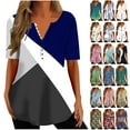 thumbnail image 1 of QATAINLAV Oversized Tops for Women Loose Fit Hide Belly Shirts Fashion Boho Print Short Sleeve Summer Tshirts Casual V Neck Button Henley Shirts Mint Green M Lightning Sales Today, 1 of 6