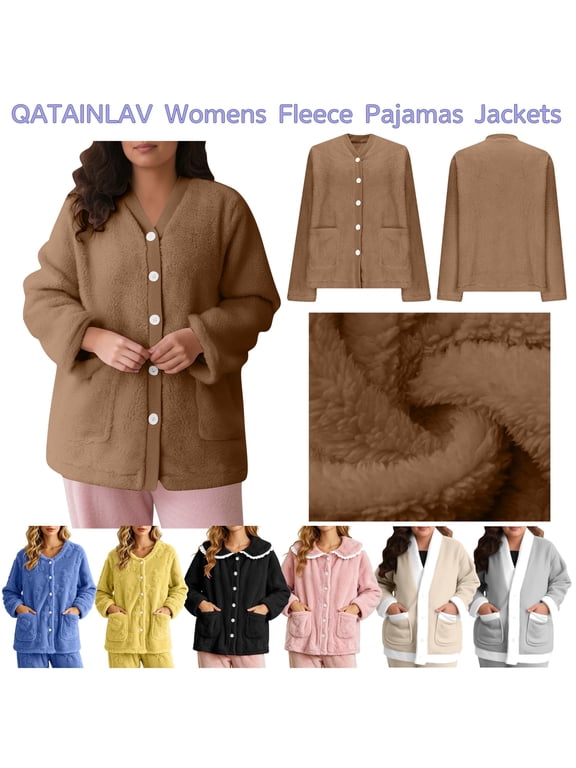 Pajama Cardigans Tops for Women Loose Button Down Soft Plush Fleece Warm Bed Jacket Winter Comfy Fuzzy Lounge Sleepwear Coats with Pockets, Black, L