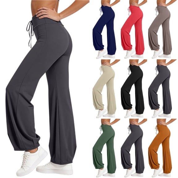 QATAINLAV Pajama Pants for Women Drawstring High Waisted Bubble Yoga Pants Baggy Cinch Bottom Jogger Sweatpants Loungewear Army Green S