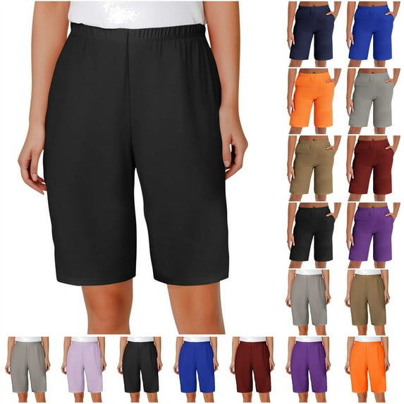 QATAINLAV Pajama Shorts Women Milk Silk Soft Elastic Waisted Walking Running Yoga Athletic Long Shorts Solid Casual Knee Length Bermuda Shorts Purple M Fall Savings