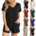 thumbnail image 1 of QATAINLAV Pajamas for Women Set Cotton Short Sleeve V Neck Tshirts and Shorts Two Piece Outfits Basic Solid Color Sleepwear Lounge Sets Todays Deals Black S, 1 of 6
