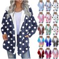 thumbnail image 1 of QATAINLAV PinkWomen's Polka Dots Open Front Hoodies Sherpa Lined Warm Winter Coats Long Sleeve Fleece Jackets with Pockets L, 1 of 6