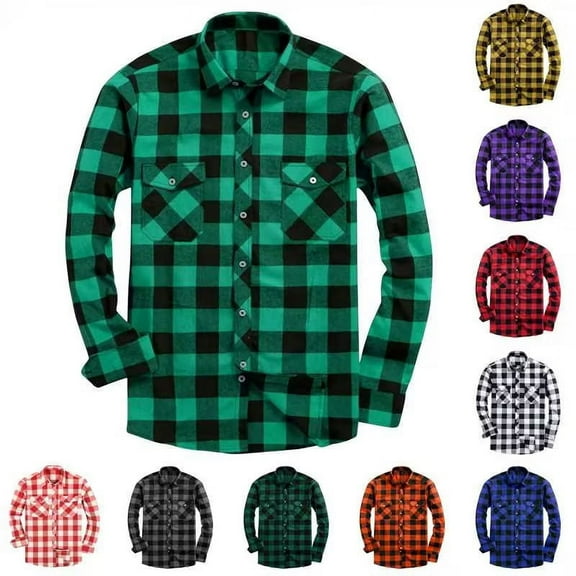 QATAINLAV Plaid Flannel Shirts for Men Casual Regular Fit Blouse Tops Long Sleeve Button Down Collared Shirt Outdoor Vacation Outfit with Pockets Green XXL Ofertas en Walmart