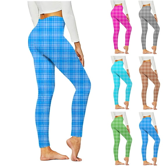 QATAINLAV Plaid Yoga Leggings for Women High Waisted Butt Lift Fitness Gym Legging Pants Tummy Control Full Length Tight Stretch Leggings Holiday Deals Hot Pink XL