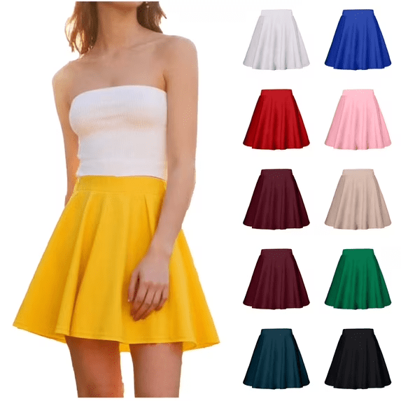 QATAINLAV Pleated Mini Skirt for Women Summer Casual High Waisted Skater Tennis Skirts Solid Color School Uniforms Black XL